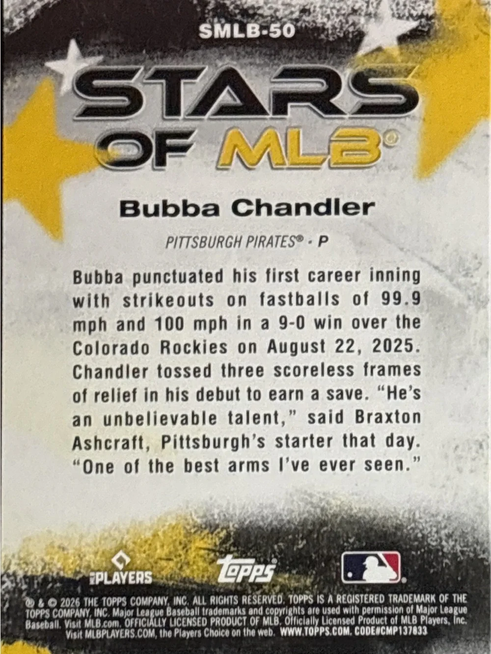 Topps Bubba Chandler Pittsburgh Pirates Rookie Card - Stars of MLB